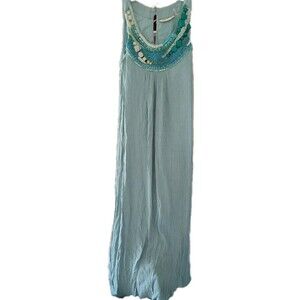 Soft Surroundings Maxi Dress Size M Blue Beaded Sleeveless Rayon Half Lined